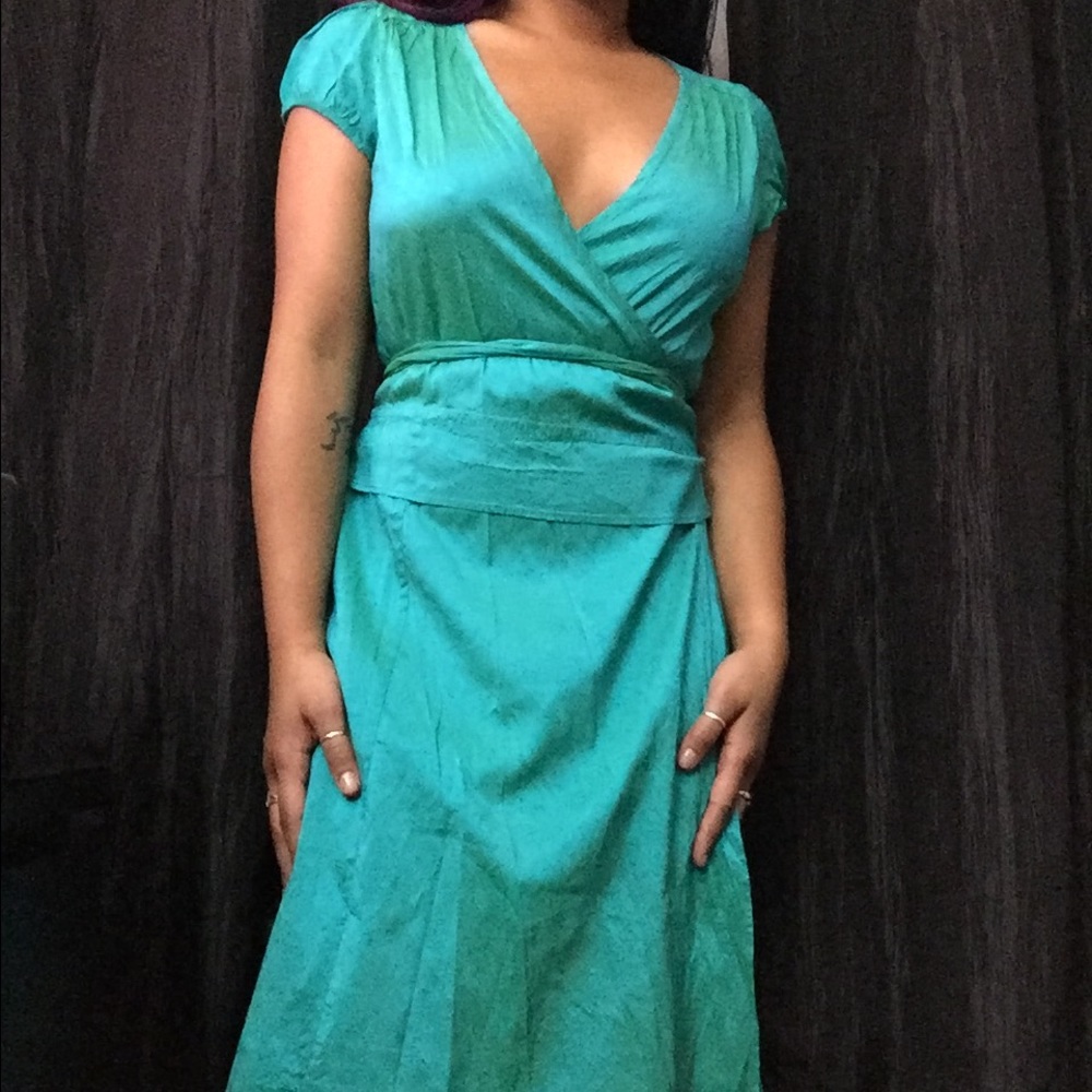 Calypso St. Barth Foam Green Iridescent Wrap Raw Silk Dress Size Medium